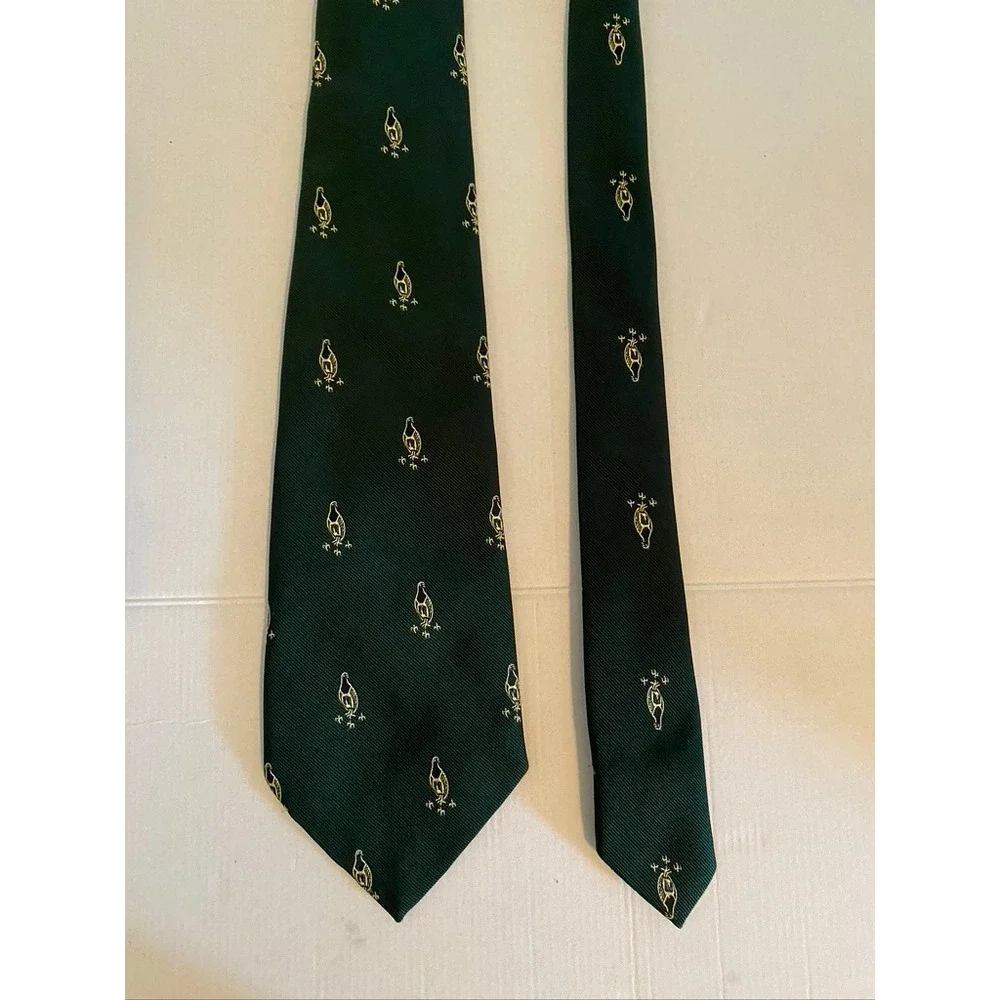 Alec Brook London Mens Green Gold Bird Pheasant Embroidered Tie Made in England